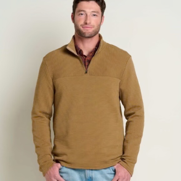 Toad & Co Mens Moonwake 1/4 Zip Pullover M Organic Cotton Brown Gorpcore Fall - Picture 1 of 11